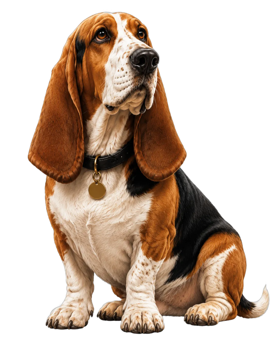Digby the Bassethound, sitting, ready for the next assignment